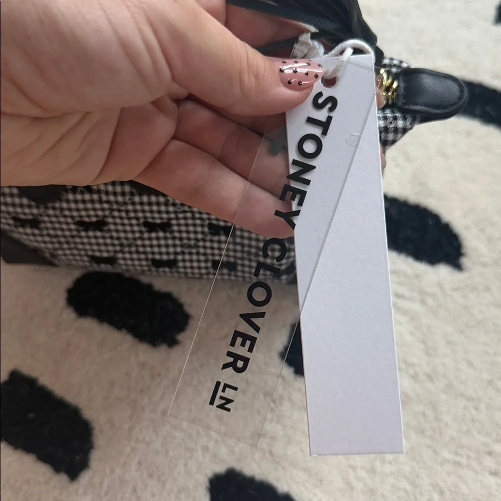 NWT Stoney Clover Lane Pouchette Black &‎ White Bow Houndstooth Crossbody Bag